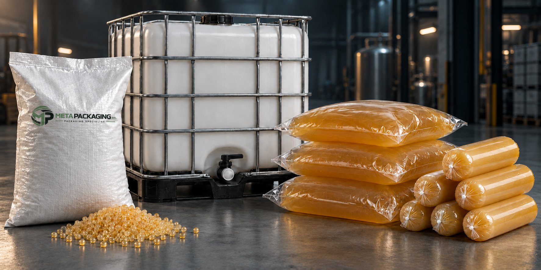 Gamma Meta Packaging di collanti industriali: hot melt, colla vinilica e pressure sensitive in diversi formati