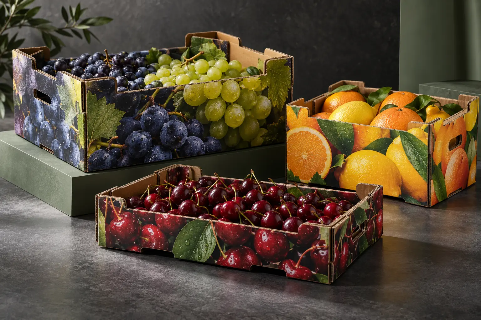 Plateau ortofrutta in cartone ondulato con stampa fotografica Flexo HD