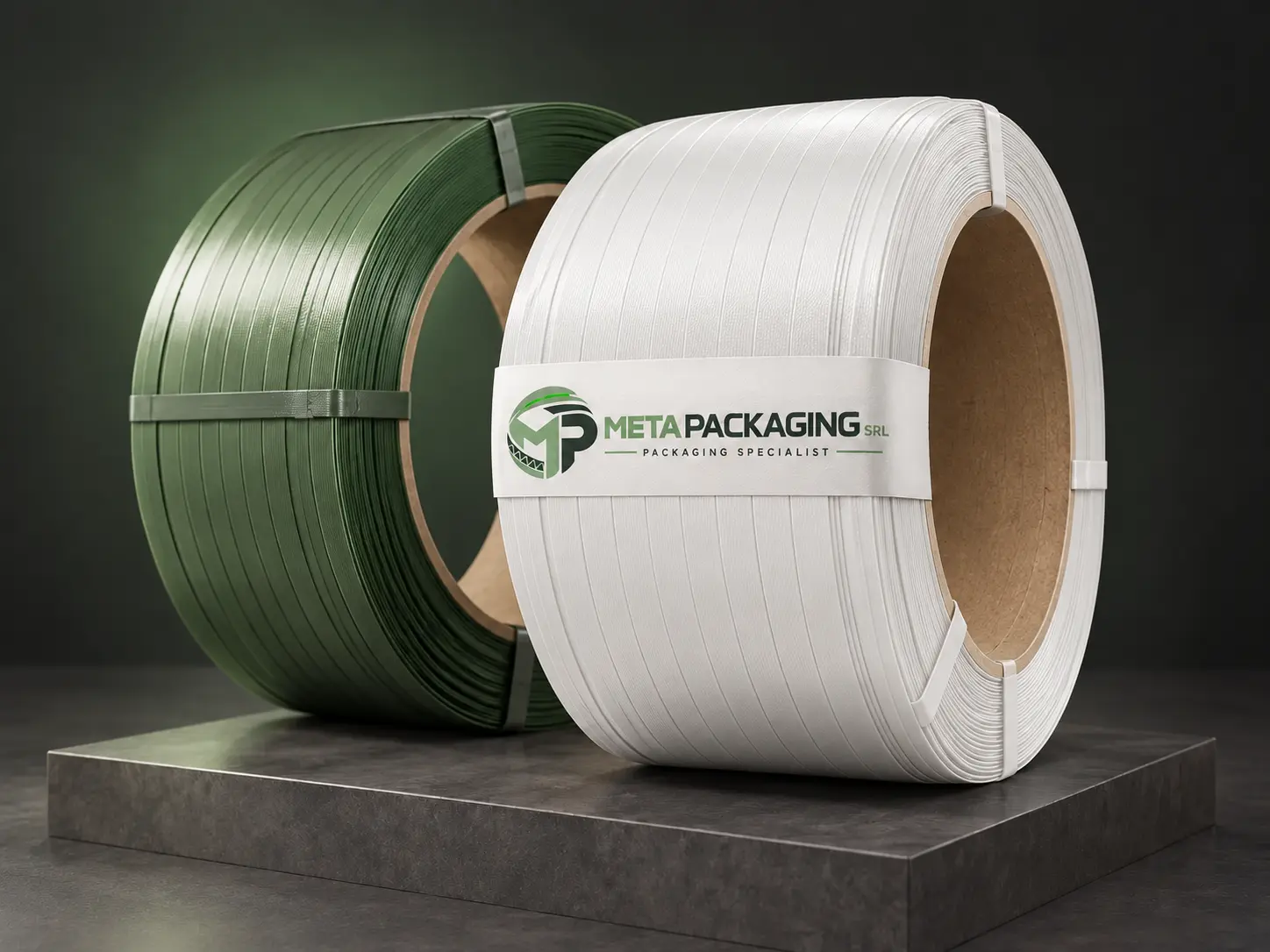 Bobine di reggetta industriale marchiate Meta Packaging