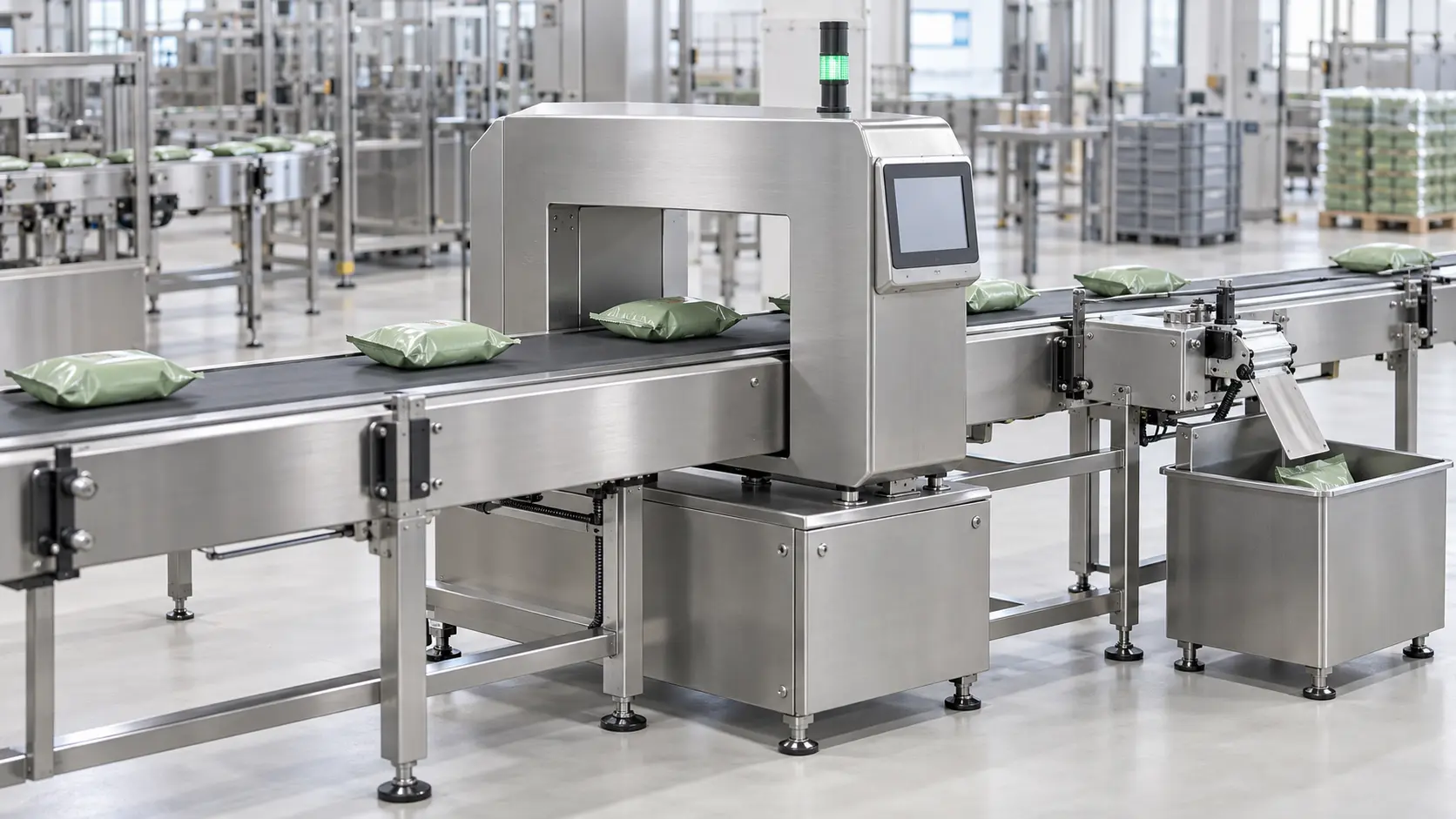 Metal detector industriale integrato su linea di confezionamento